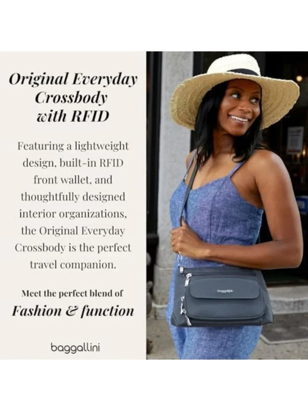 Lightweight RFID Protected Crossbody Bag - 11x7.5 Travel Purse with Zipper